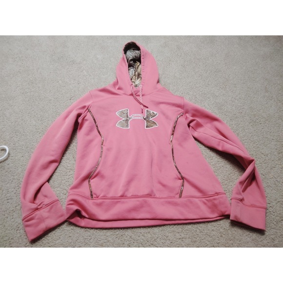 Under Armour Tops - Under Armour Sweatshirt Pink Camo Logo Women's Large Hooded Pockets Pullover...